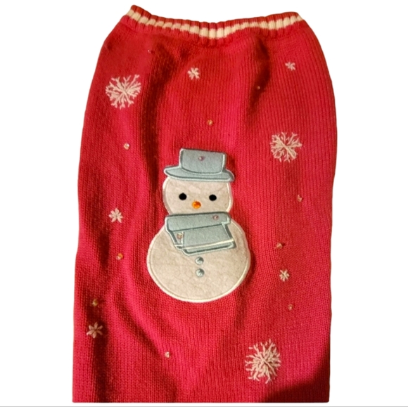 HOST PICK 😊 Vtg Pet Holiday Snowman Winter Knitted Sweater Pink - Picture 3 of 10